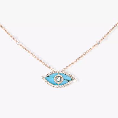 [LORA] Lucky Eye Diamond Necklace in Rose Gold and Turquoise