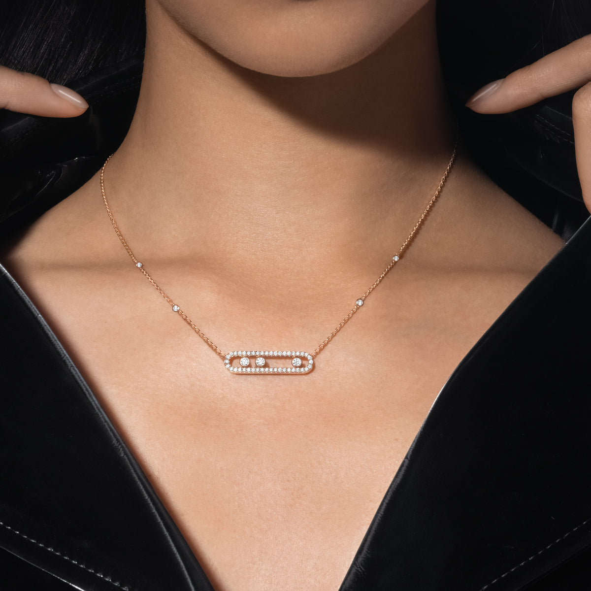 [LORA]  Move Pave_ Rose Gold Diamond Necklace