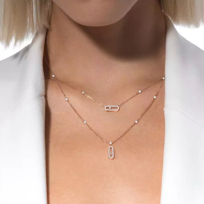 [LORA] 2 Rows Rose Gold Diamond Pave_ Necklace Move Uno
