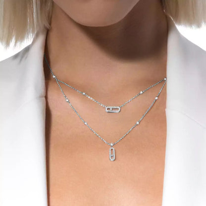 [LORA] 2 Rows Rose Gold Diamond Pave_ Necklace Move Uno