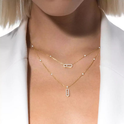 [LORA] 2 Rows Rose Gold Diamond Pave_ Necklace Move Uno