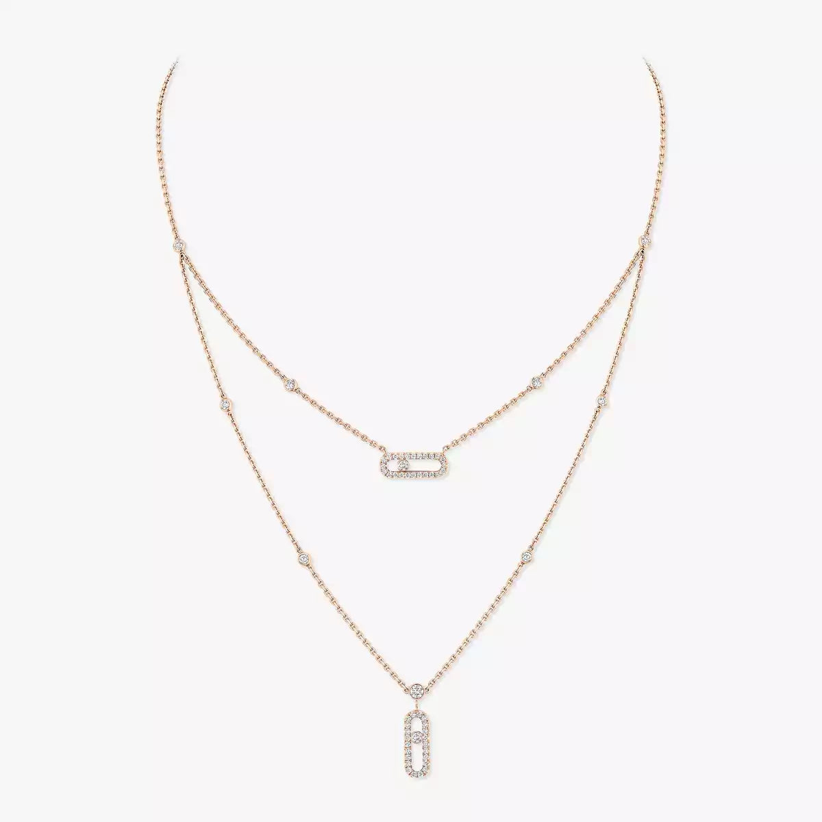 [LORA] 2 Rows Rose Gold Diamond Pave_ Necklace Move Uno