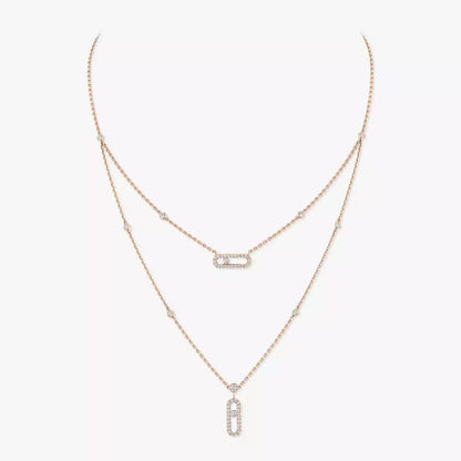 [LORA] 2 Rows Rose Gold Diamond Pave_ Necklace Move Uno