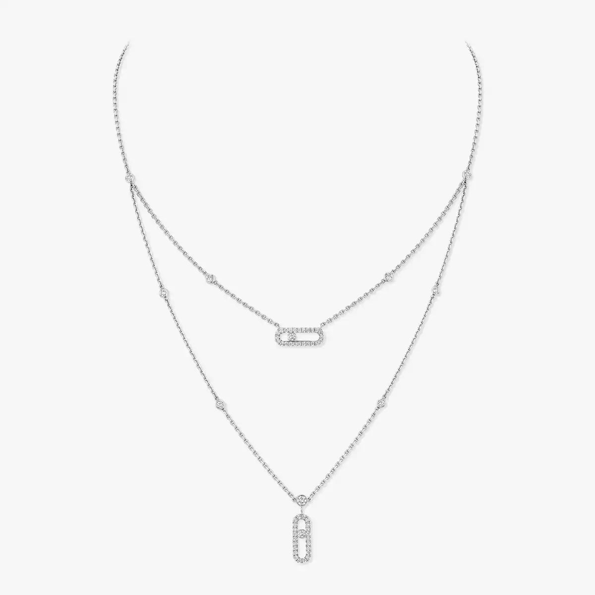 [LORA] 2 Rows Rose Gold Diamond Pave_ Necklace Move Uno