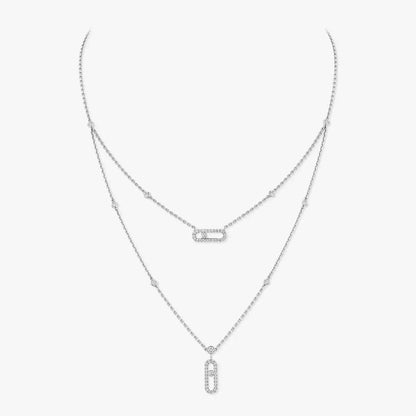 [LORA] 2 Rows Rose Gold Diamond Pave_ Necklace Move Uno