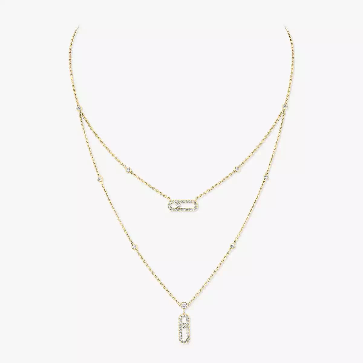 [LORA] 2 Rows Rose Gold Diamond Pave_ Necklace Move Uno