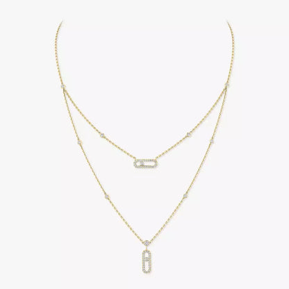 [LORA] 2 Rows Rose Gold Diamond Pave_ Necklace Move Uno