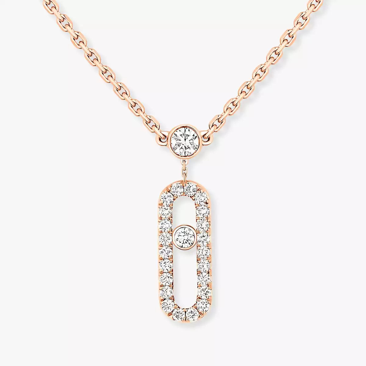 [LORA] 2 Rows Rose Gold Diamond Pave_ Necklace Move Uno