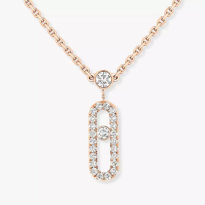 [LORA] 2 Rows Rose Gold Diamond Pave_ Necklace Move Uno