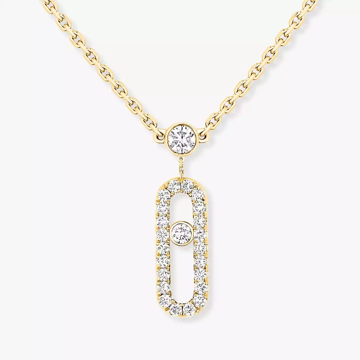 [LORA] 2 Rows Rose Gold Diamond Pave_ Necklace Move Uno