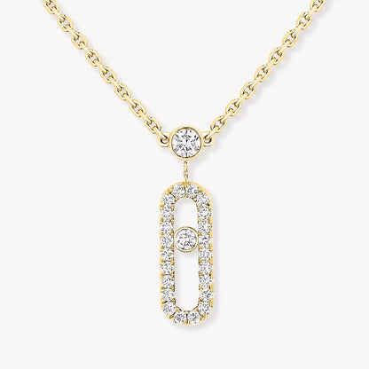 [LORA] 2 Rows Rose Gold Diamond Pave_ Necklace Move Uno
