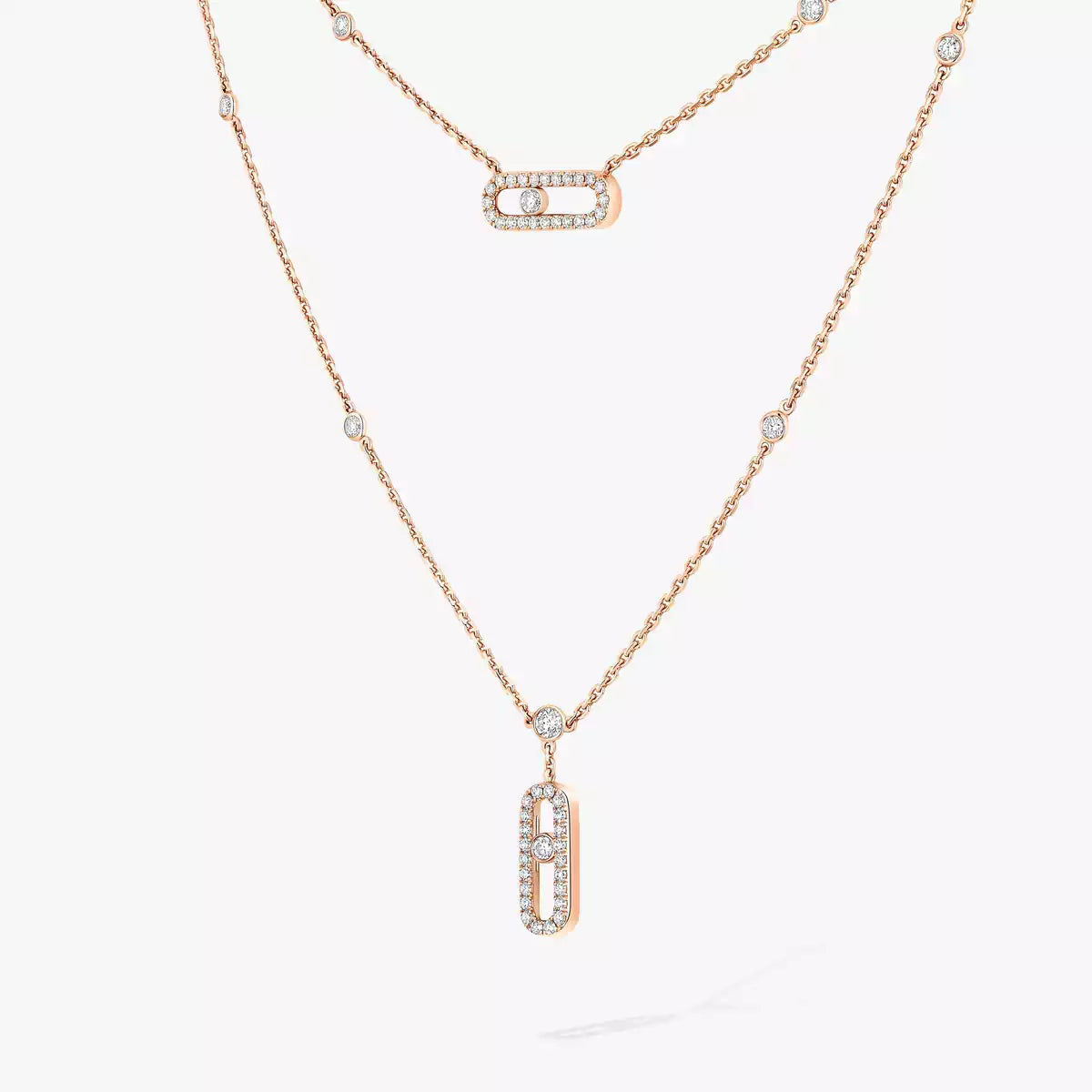 [LORA] 2 Rows Rose Gold Diamond Pave_ Necklace Move Uno