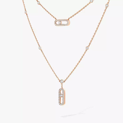 [LORA] 2 Rows Rose Gold Diamond Pave_ Necklace Move Uno