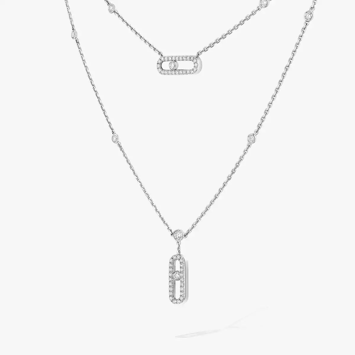 [LORA] 2 Rows Rose Gold Diamond Pave_ Necklace Move Uno