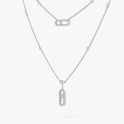 [LORA] 2 Rows Rose Gold Diamond Pave_ Necklace Move Uno