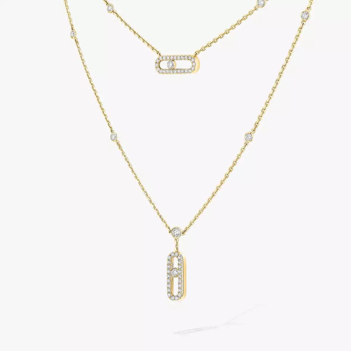 [LORA] 2 Rows Rose Gold Diamond Pave_ Necklace Move Uno