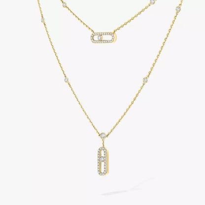 [LORA] 2 Rows Rose Gold Diamond Pave_ Necklace Move Uno
