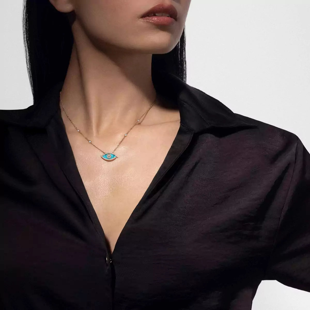 [LORA] Lucky Eye Diamond Necklace in Rose Gold and Turquoise