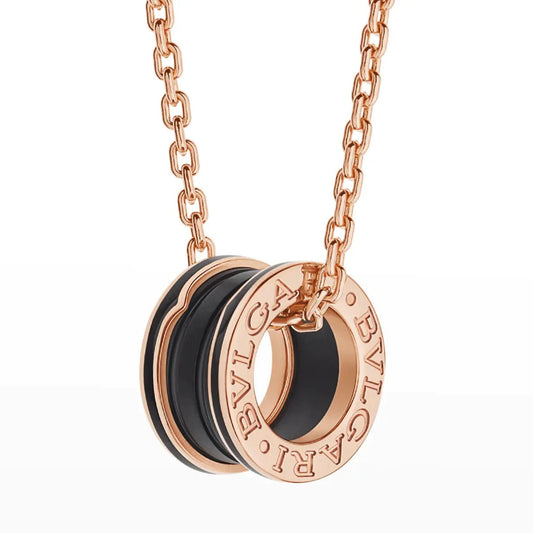[LORA]ZERO 1 BLACK CERAMIC PINK GOLD NECKLACE