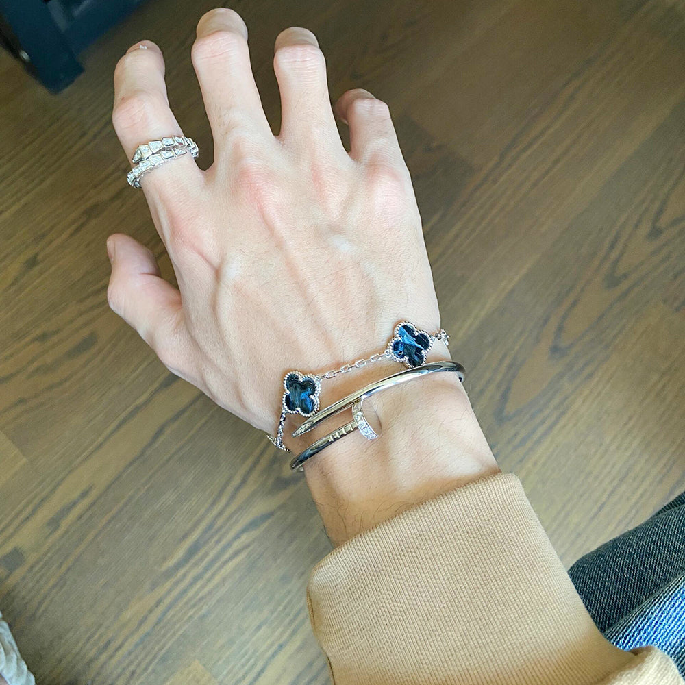 [LORA]CLOVER 5 MOTIF PIETERSITE SILVER BRACELET