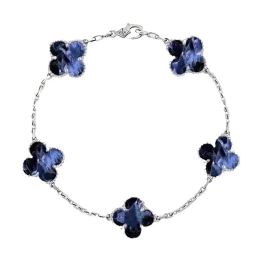 [LORA]CLOVER 5 MOTIF PIETERSITE SILVER BRACELET