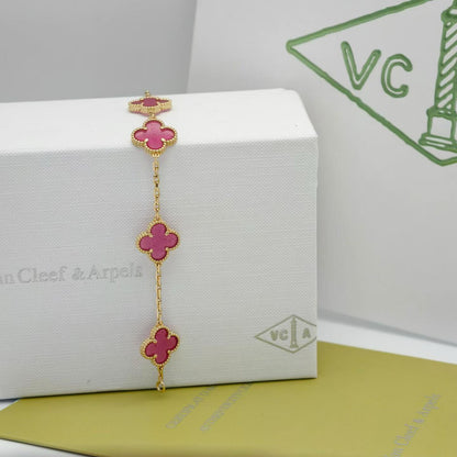 [Lora]NEW CLOVER 5 MOTIFS PINK ENAMEL BRACELET