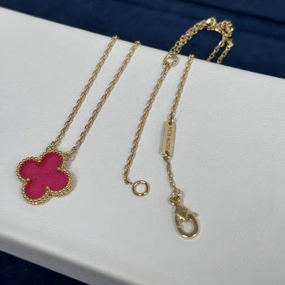 [Lora] NEW CLOVER 1 MOTIFS PINK ENAMEL NECKLACE