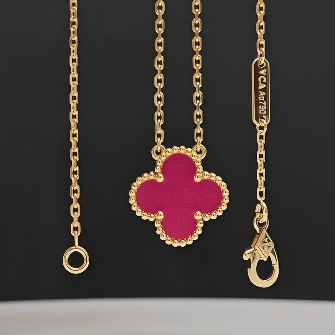 [Lora] NEW CLOVER 1 MOTIFS PINK ENAMEL NECKLACE