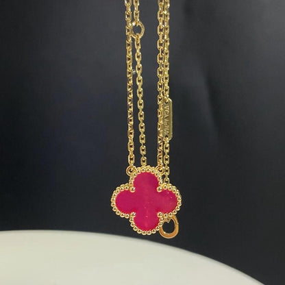 [Lora] NEW CLOVER 1 MOTIFS PINK ENAMEL NECKLACE