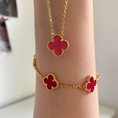 [Lora] NEW CLOVER 1 MOTIFS PINK ENAMEL NECKLACE