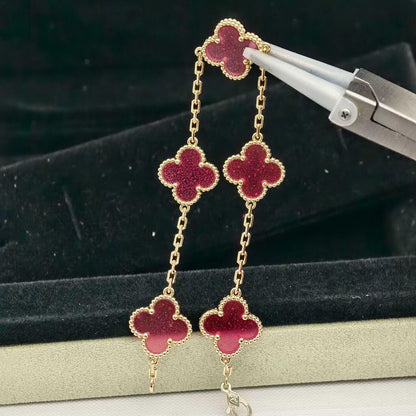 [Lora]NEW CLOVER 5 MOTIFS PINK ENAMEL BRACELET
