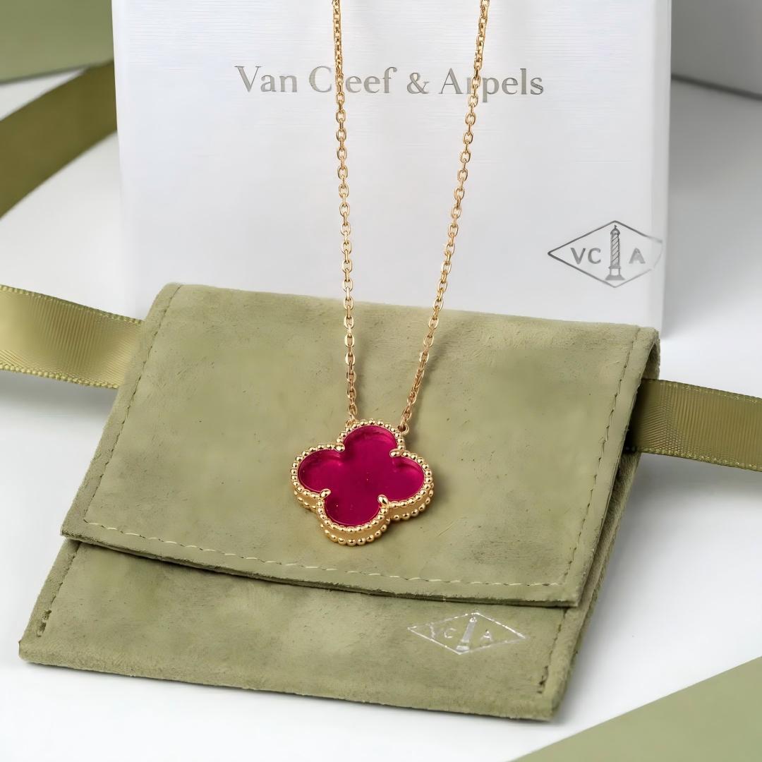 [Lora] NEW CLOVER 1 MOTIFS PINK ENAMEL NECKLACE