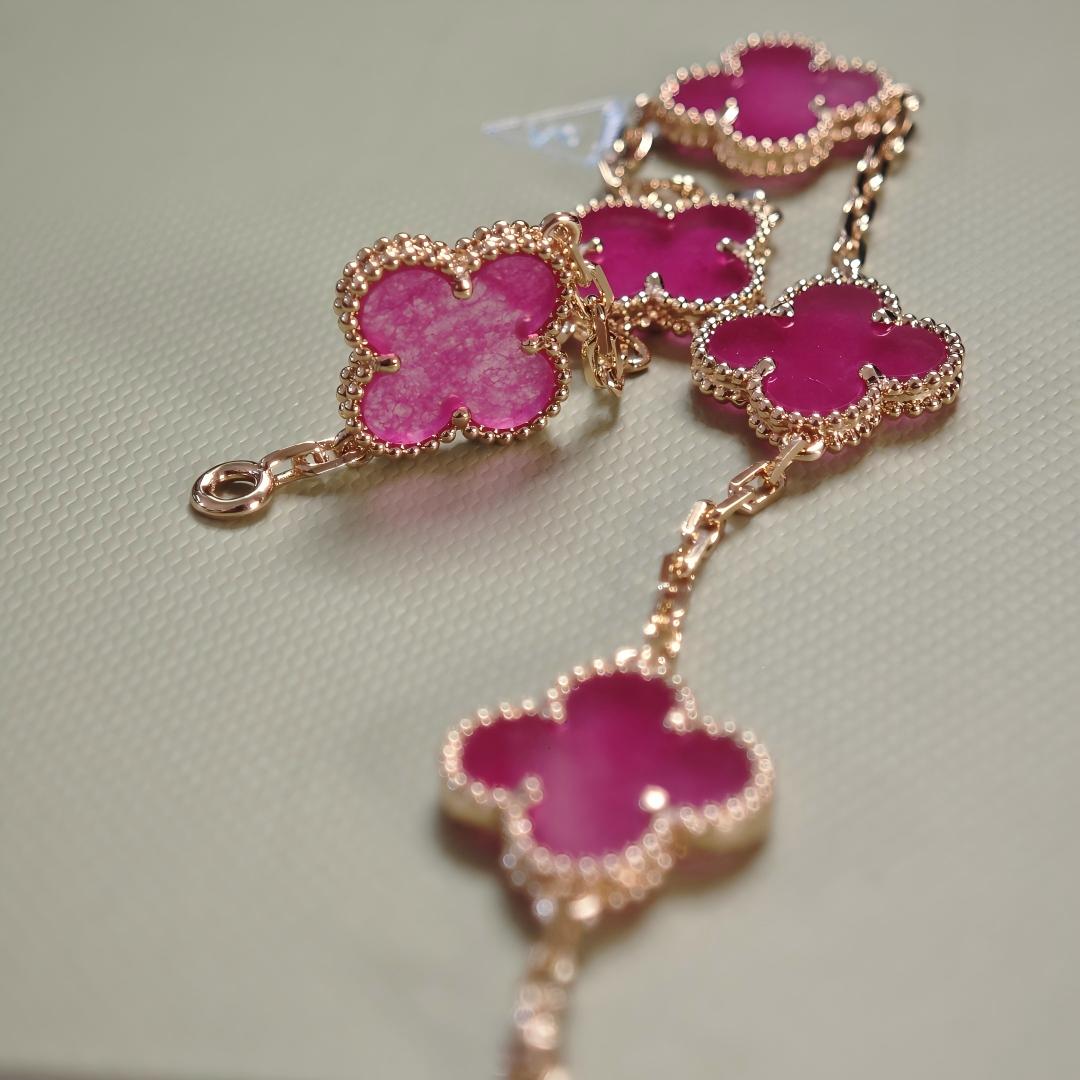 [Lora]NEW CLOVER 5 MOTIFS PINK ENAMEL BRACELET