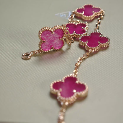 [Lora]NEW CLOVER 5 MOTIFS PINK ENAMEL BRACELET