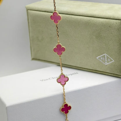 [Lora]NEW CLOVER 5 MOTIFS PINK ENAMEL BRACELET