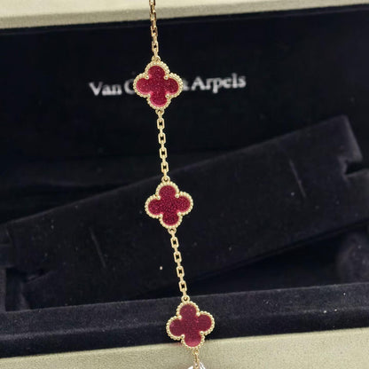 [Lora]NEW CLOVER 5 MOTIFS PINK ENAMEL BRACELET