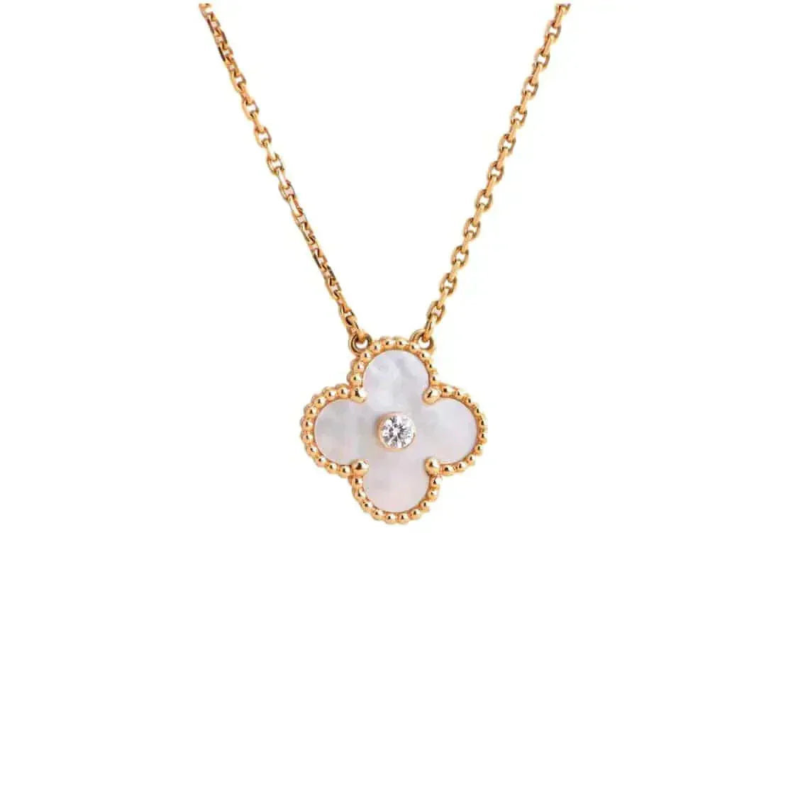 [LORA]CLOVER 15MM DIAMOND WHITE FRITILLARIA NECKLACE