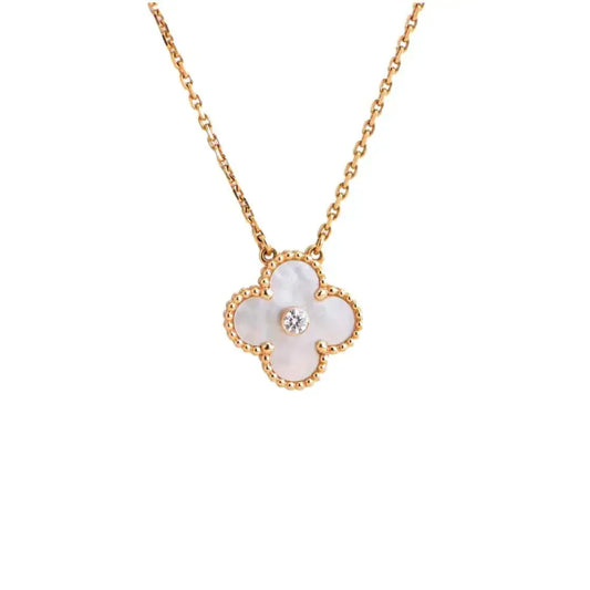 [LORA]CLOVER 15MM DIAMOND WHITE FRITILLARIA NECKLACE