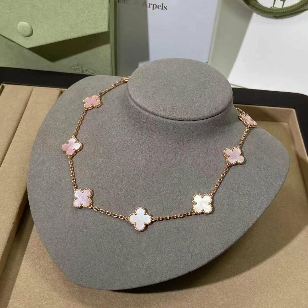 [LORA]CLOVER 10 MOTIFS PINK MOP NECKLACE