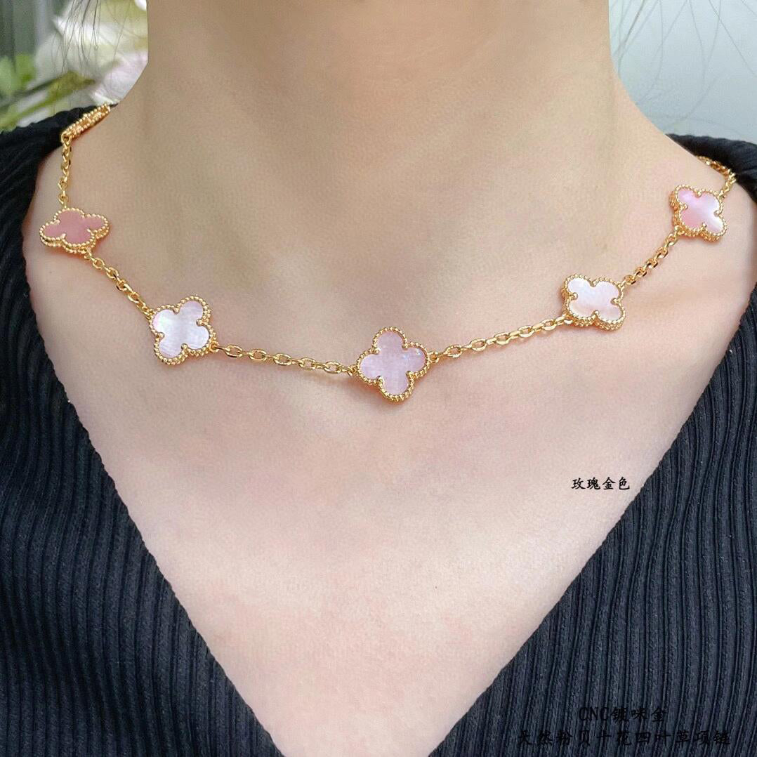 [Lora]CLOVER 10 MOTIFS PINK MOP NECKLACE
