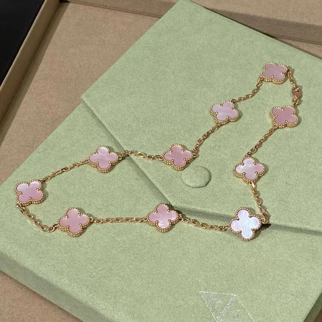 [LORA]CLOVER 10 MOTIFS PINK MOP NECKLACE