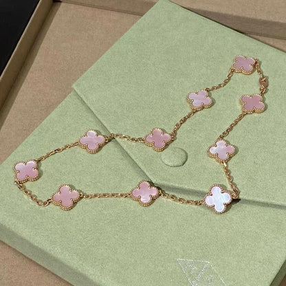 [LORA]CLOVER 10 MOTIFS PINK MOP NECKLACE