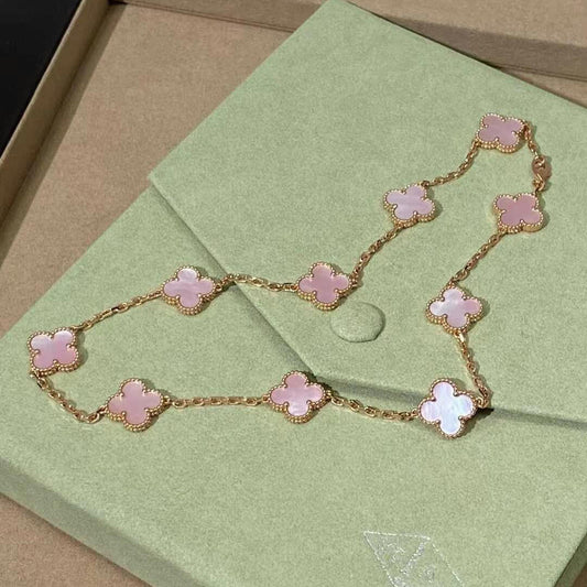 [Lora]CLOVER 10 MOTIFS PINK MOP NECKLACE