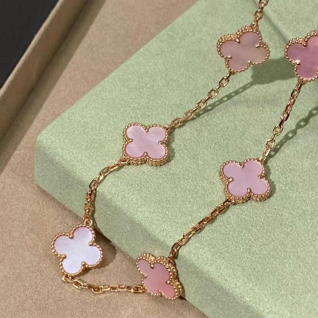 [LORA]CLOVER 10 MOTIFS PINK MOP NECKLACE