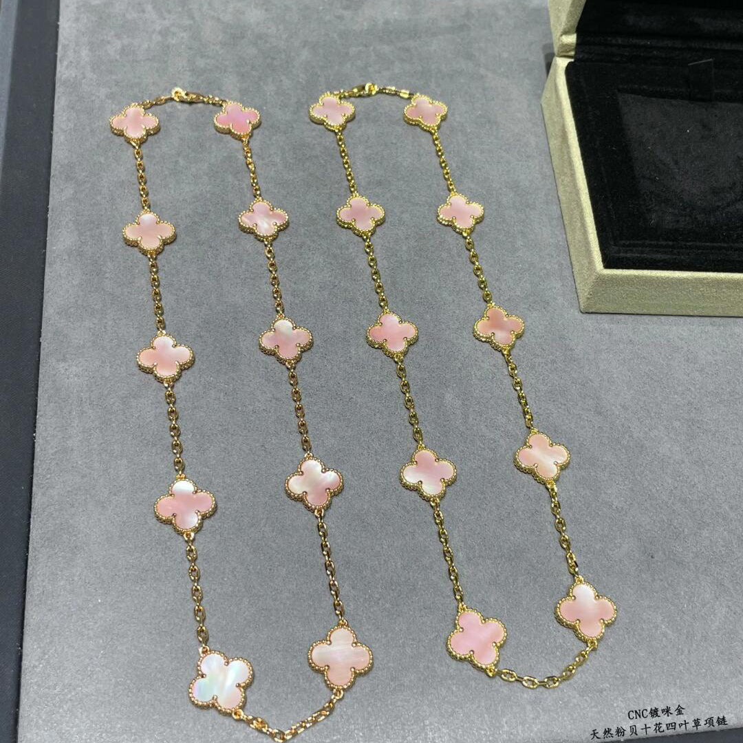 [Lora]CLOVER 10 MOTIFS PINK MOP NECKLACE
