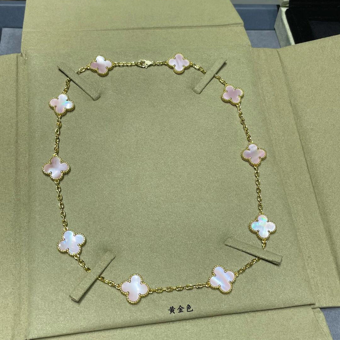 [LORA]CLOVER 10 MOTIFS PINK MOP NECKLACE