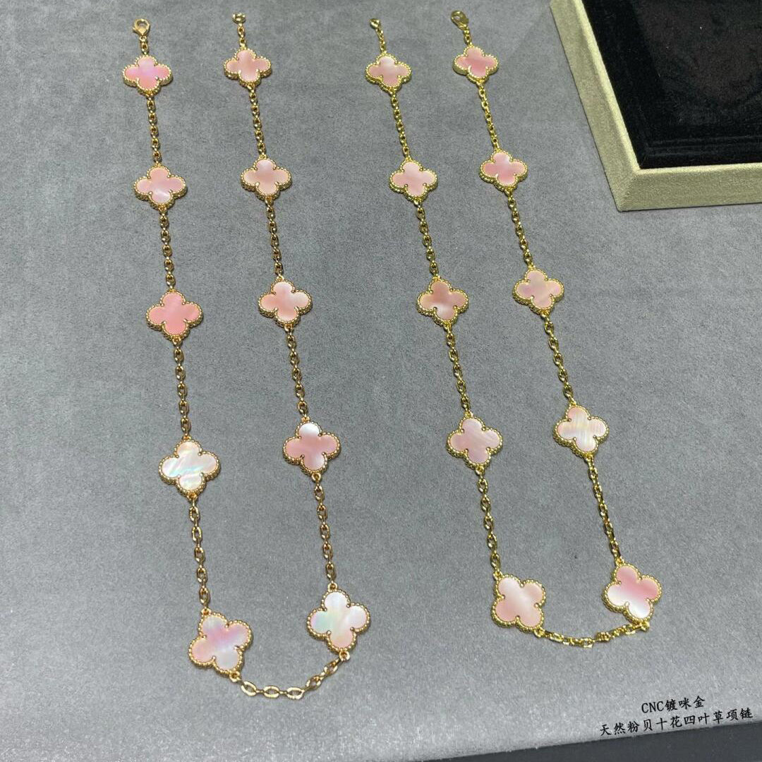 [Lora]CLOVER 10 MOTIFS PINK MOP NECKLACE