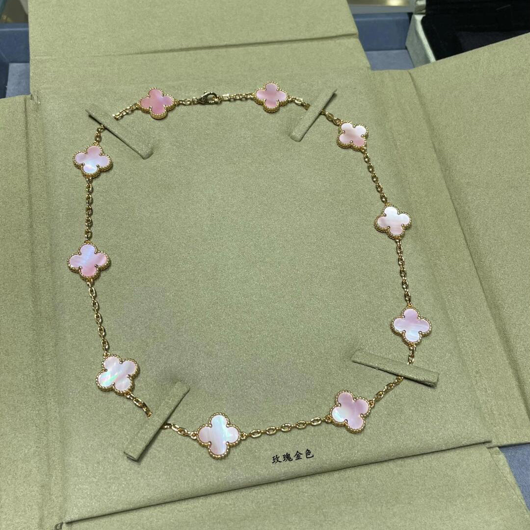 [LORA]CLOVER 10 MOTIFS PINK MOP NECKLACE