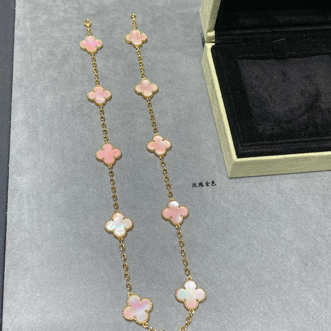 [Lora]CLOVER 10 MOTIFS PINK MOP NECKLACE