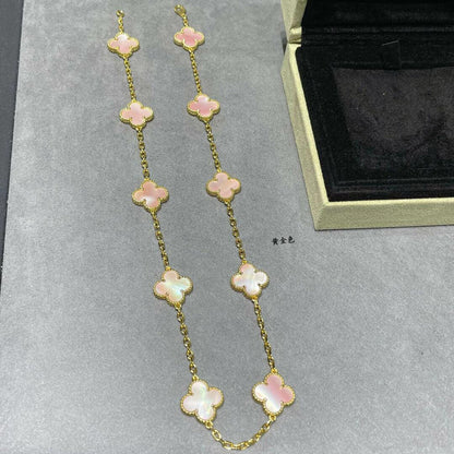 [Lora]CLOVER 10 MOTIFS PINK MOP NECKLACE